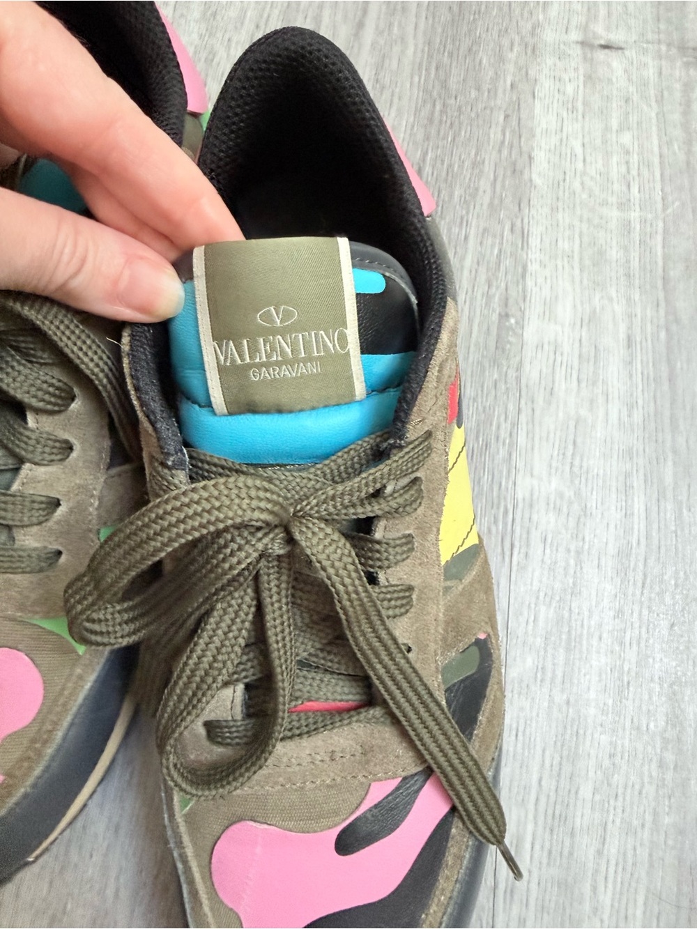 Valentino Multicolor Camo Athletic Sneakers — Pink, Green, Blue - Picture 2 of 3